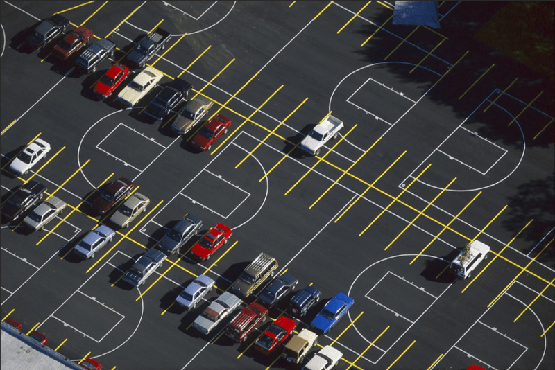 Alex S. MacLean, Parking Lot Markings Overlap Basketball Courts, Waltham, Massachusetts